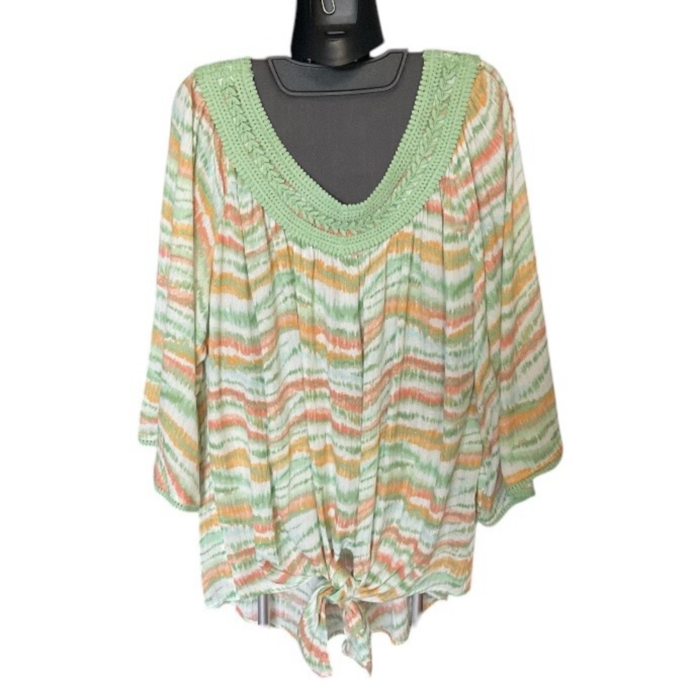 Plus Size Ruby Rd Tropical Oasis Tie- Dye Boho Top